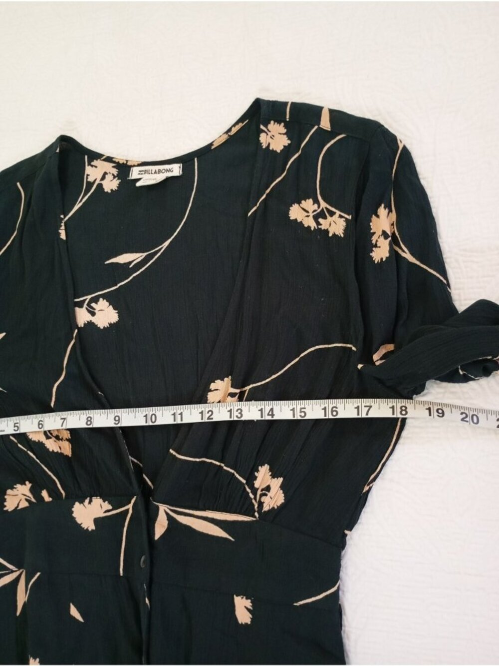 Billabong Black Floral Print Long Sleeve Button Front Mini Dress Size M India - Picture 10 of 12